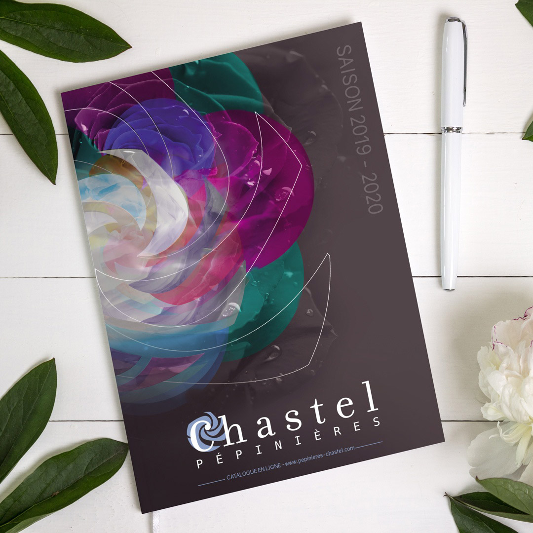 Création graphique de la couverture du catalogue de "Chastel Pépinières"