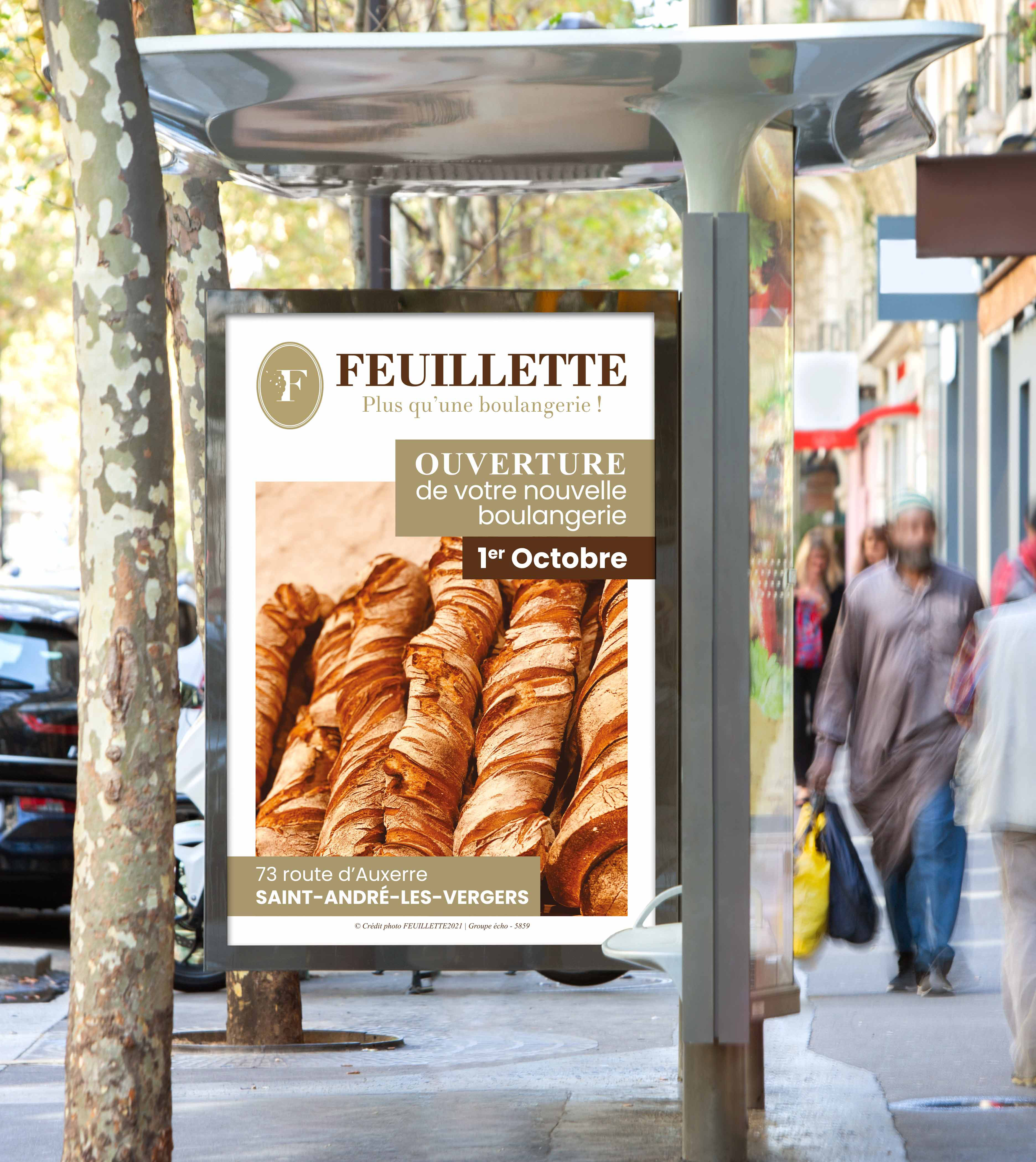 Panneau d'affichage urbain pour la boulangerie "Feuillette" - agence Troyes