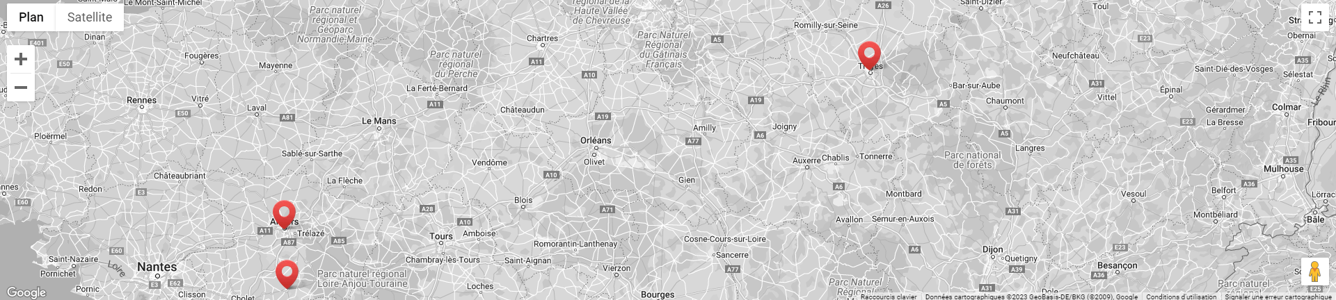 Carte de situation des agences du Groupe Echo | Angers - Troyes - Vihiers